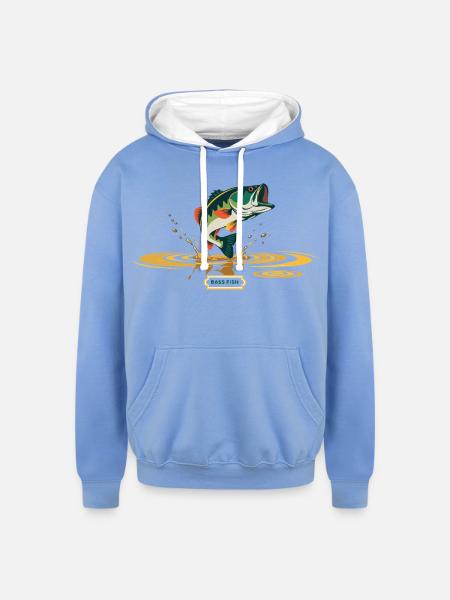 Bass Fish Splash Print - Unisex Contrast Hoodie - sky blue/white
