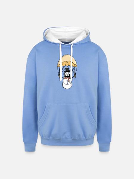 Parachuting Snowman - Unisex Contrast Hoodie - sky blue/white