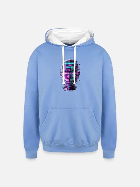 Neon Prompts AI Head - Unisex Contrast Hoodie - sky blue/white