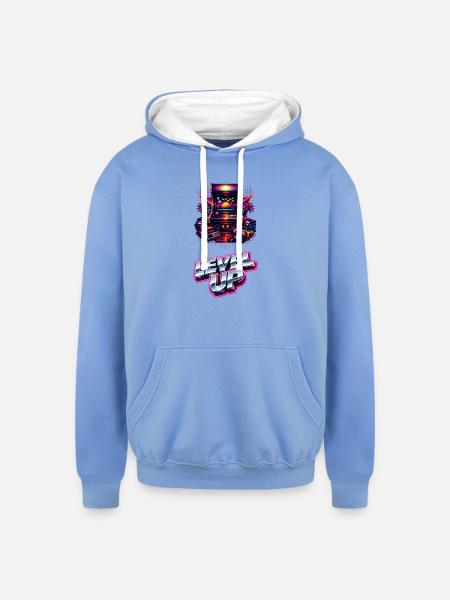 Neon Level Up Arcade - Unisex Contrast Hoodie - sky blue/white