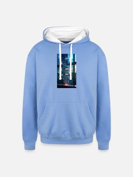 Neon Brain Spiral Science - Unisex Contrast Hoodie - sky blue/white