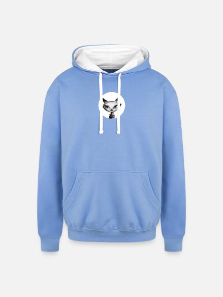 Whimsical Cat Bead Portrait - Unisex Contrast Hoodie - sky blue/white