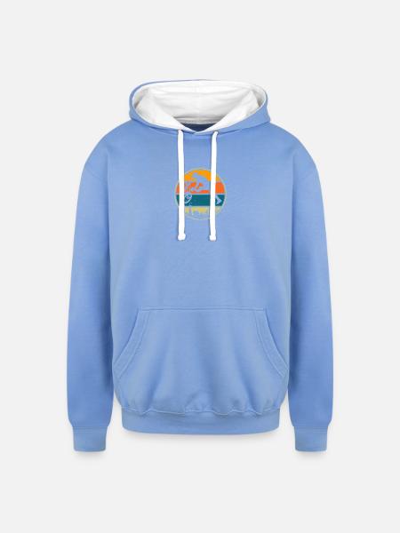 Retro Sunset BMX Rider - Unisex Contrast Hoodie - sky blue/white