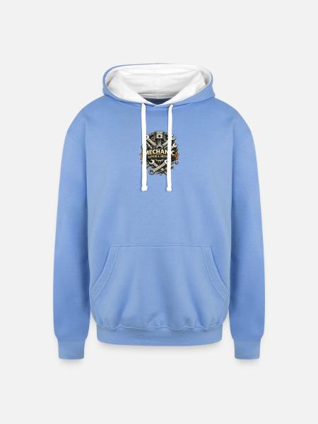 Mechanic Gear Emblem - Unisex Contrast Hoodie - sky blue/white
