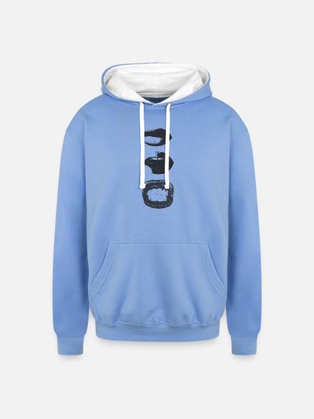 Mono Lip Print Kiss Pattern - Unisex Contrast Hoodie - sky blue/white