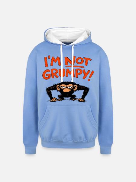 I'm Not Grumpy Monkey - Unisex Contrast Hoodie - sky blue/white