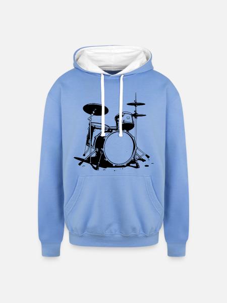 Drum Kit Sketch - Unisex Contrast Hoodie - sky blue/white