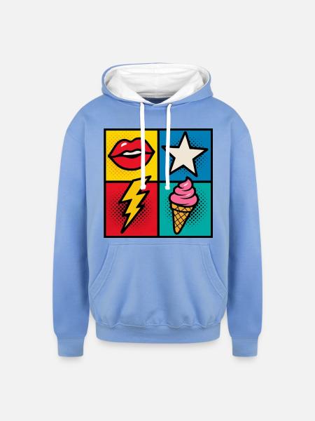 Kiss & Cone Pop - Unisex Contrast Hoodie - sky blue/white