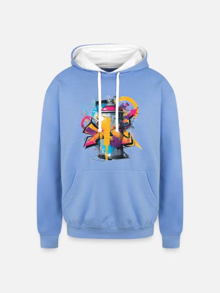 Vibrant Graffiti Spray Can Artwork - Unisex Contrast Hoodie - sky blue/white