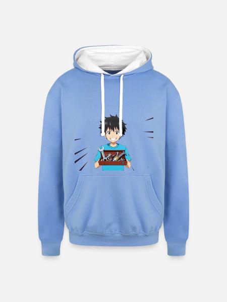 Toolbox Hero Kid - Unisex Contrast Hoodie - sky blue/white