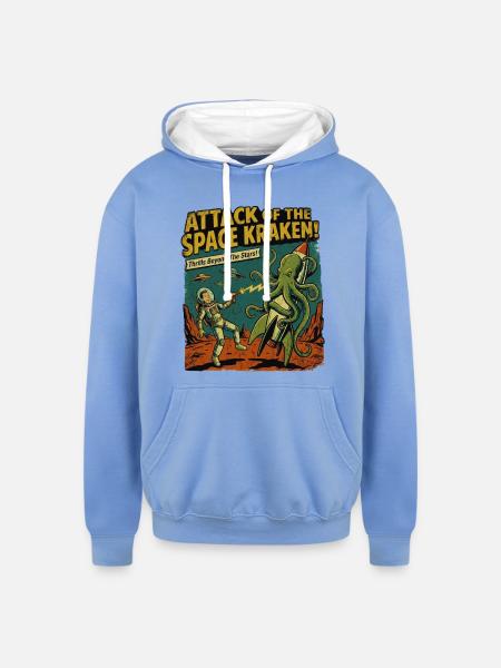 Attack of the Space Kraken - Unisex Contrast Hoodie - sky blue/white