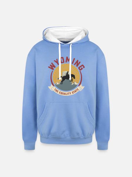 Wyoming Equality Emblem - Unisex Contrast Hoodie - sky blue/white