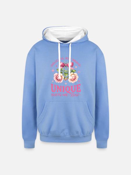Unique Rose Bloom Ribbon - Unisex Contrast Hoodie - sky blue/white