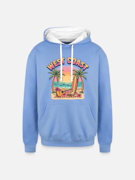 West-Coast-Surf-Vibe-Retro-California-Beach-Sun - Unisex Contrast Hoodie - sky blue/white