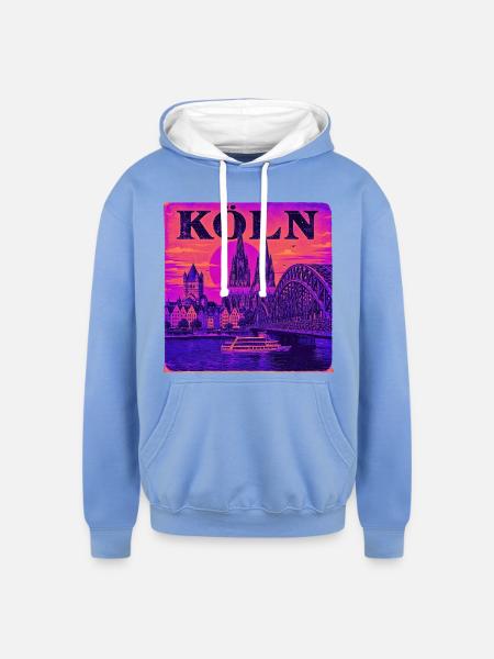 Koeln-Skyline-Retro-Sunset-Art-Print-Cologne-Köln - Unisex Contrast Hoodie - sky blue/white