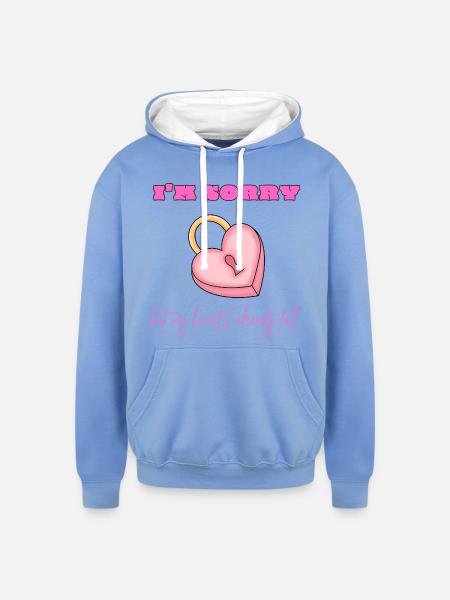 Pink Heart Lock Apology - Unisex Contrast Hoodie - sky blue/white