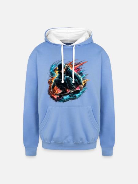 Neon Splash Skate Rider - Unisex Contrast Hoodie - sky blue/white