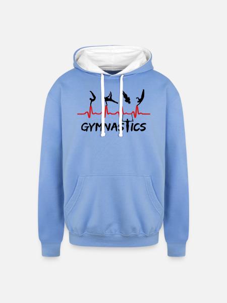 Men's Gymnastics Heartbeat, Gymnast ECG - Unisex Contrast Hoodie - sky blue/white