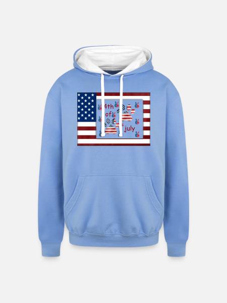 4th of july - Unisex Contrast Hoodie - sky blue/white