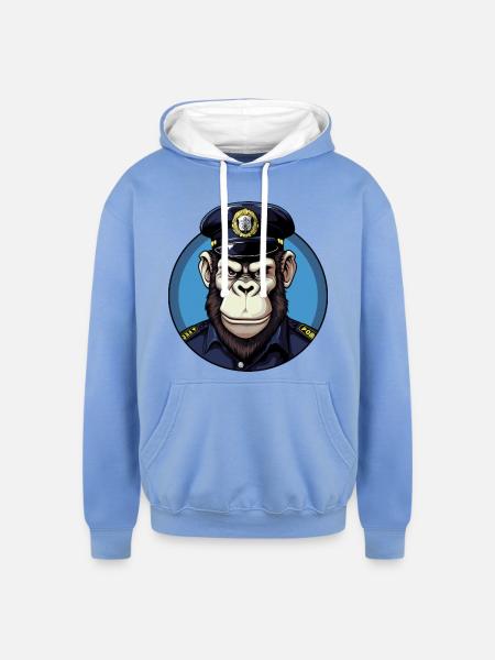 Monkey policeman - Unisex Contrast Hoodie - sky blue/white