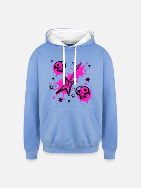 Neon Skull Guitar Splash - Unisex Contrast Hoodie - sky blue/white