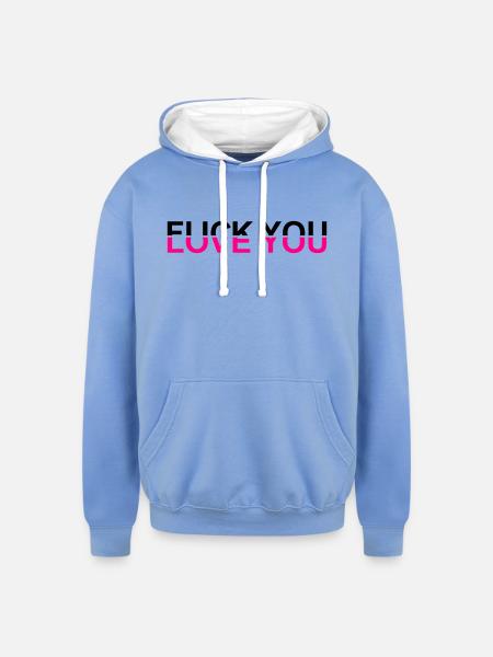 Fuck You - Love You - Unisex Contrast Hoodie - sky blue/white