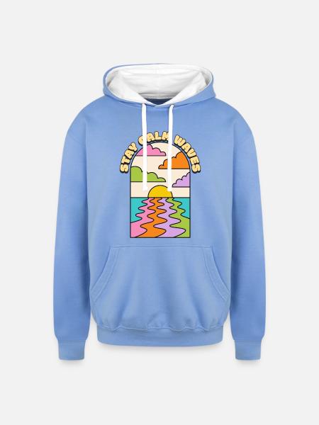 STAY CALM WAVES - Unisex Contrast Hoodie - sky blue/white