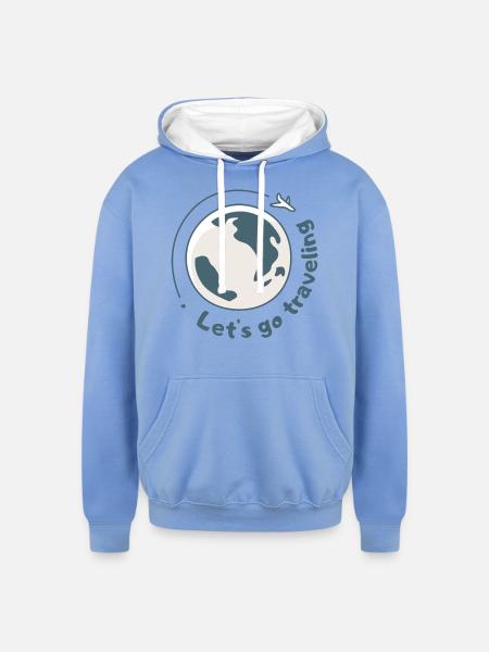 Lets go traveling - Unisex Contrast Hoodie - sky blue/white
