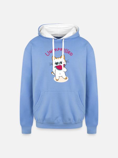 Unimpressed Funny Angry Cat - Unisex Contrast Hoodie - sky blue/white