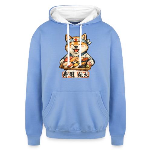 Funny Shiba Inu Sushi Kawaii Dog Tee - Unisex Contrast Hoodie