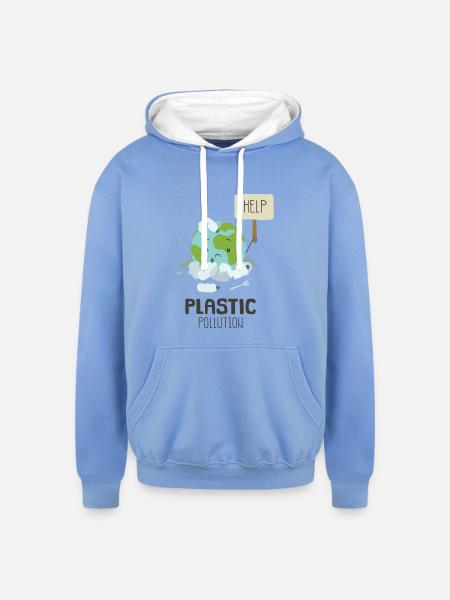 Earth Suffering Plastic Pollution - Unisex Contrast Hoodie - sky blue/white