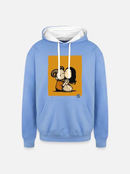 Rustic Ram Kiss Duo - Unisex Contrast Hoodie - sky blue/white