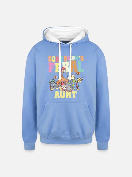 Somebody's Feral Aunt Garden - Unisex Contrast Hoodie - sky blue/white