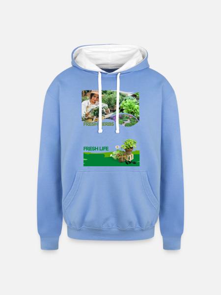 Fresh_Herbs Fresh Life - Unisex Contrast Hoodie - sky blue/white