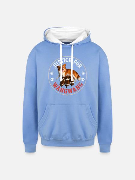 Justice For Wangwang Dog - Unisex Contrast Hoodie - sky blue/white