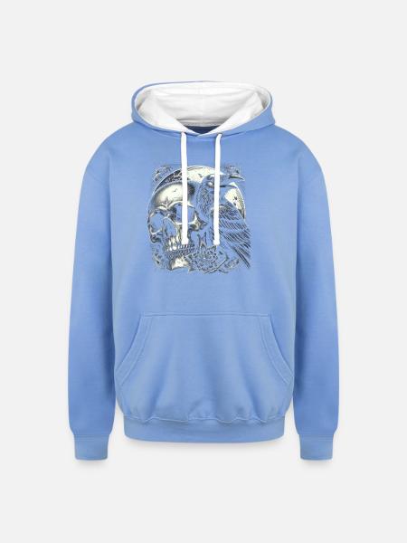 Lunar Raven's Vigil - Unisex Contrast Hoodie - sky blue/white