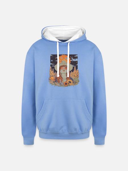 Mystic Sunflower Dreamer Illustration - Unisex Contrast Hoodie - sky blue/white
