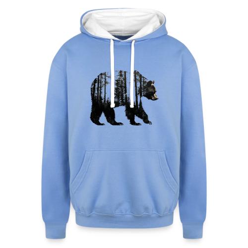 Evergreen Bear Silhouette - Unisex Contrast Hoodie