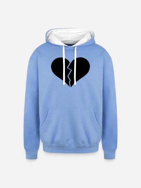 Broken heart black - Unisex Contrast Hoodie - sky blue/white