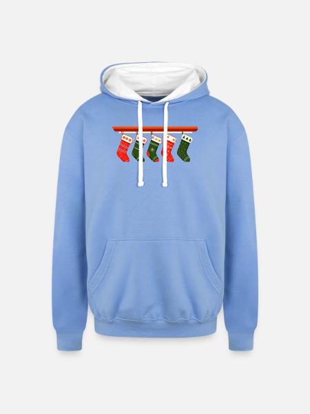 christmas socks t shirt design - Unisex Contrast Hoodie - sky blue/white