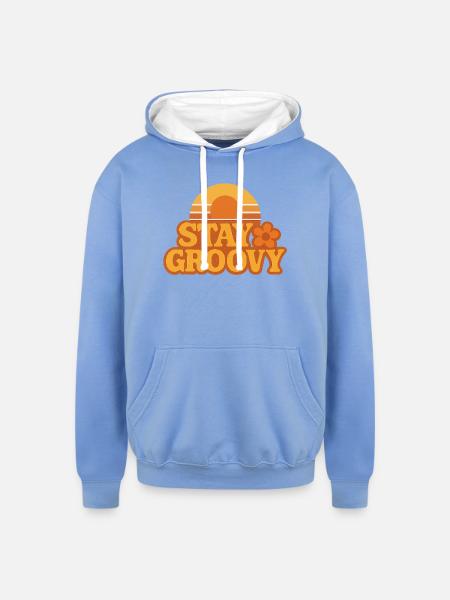 Retro Sunset Stay Groovy Graphic - Unisex Contrast Hoodie - sky blue/white