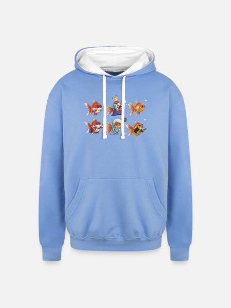 Wacky Goldfish Clown - Unisex Contrast Hoodie - sky blue/white