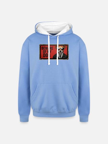 Beware of my dog - Unisex Contrast Hoodie - sky blue/white