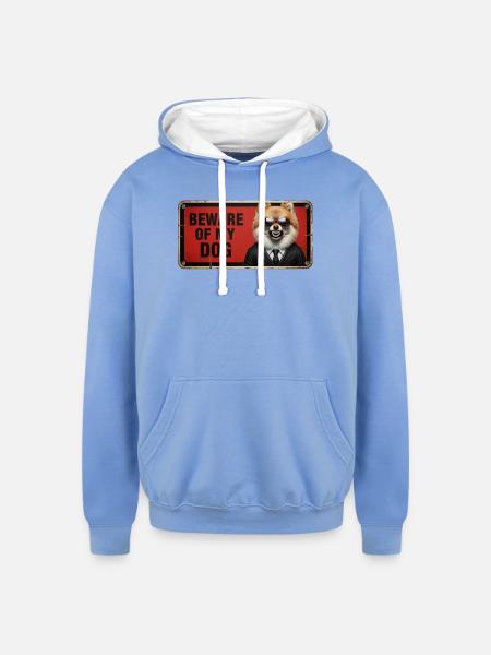 Beware of my dog - Unisex Contrast Hoodie - sky blue/white