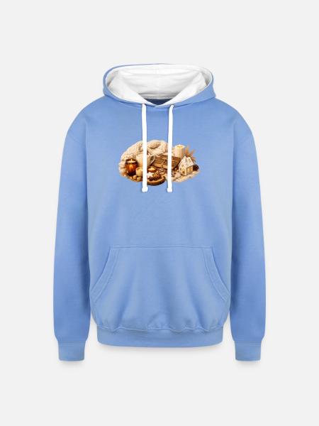 Cozy Rustic Hearth Night - Unisex Contrast Hoodie - sky blue/white