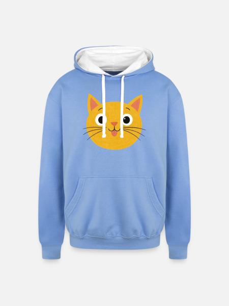 Sunny Whiskers Cat Face - Unisex Contrast Hoodie - sky blue/white