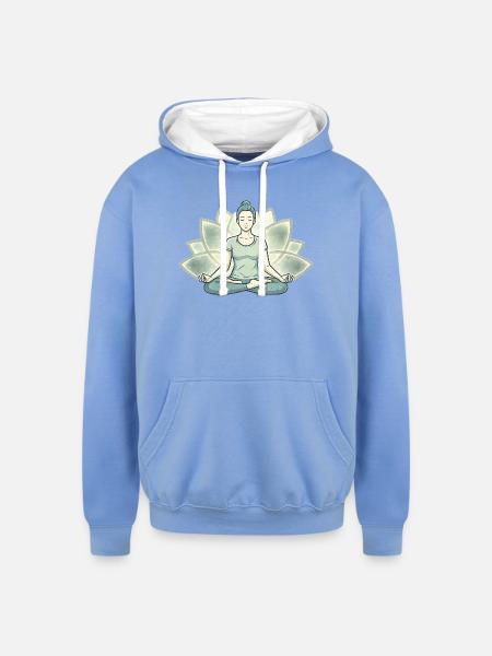 Lotus Calm Meditation Silhouette - Unisex Contrast Hoodie - sky blue/white