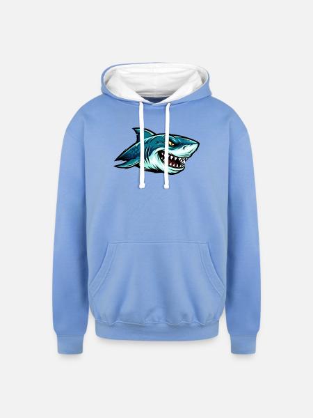 Shark Fury Illustration - Unisex Contrast Hoodie - sky blue/white