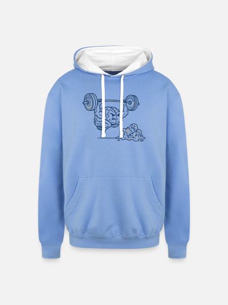 Brain Gains Lifting Weights - Unisex Contrast Hoodie - sky blue/white