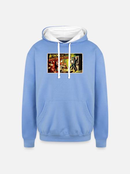 Attack of the Digital Fatigue - Unisex Contrast Hoodie - sky blue/white